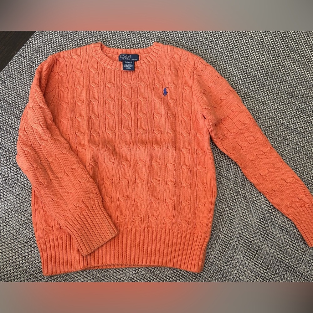 Polo by Ralph Lauren Boy’s Size 8/10 Orange Cotton Cable Knit Sweater